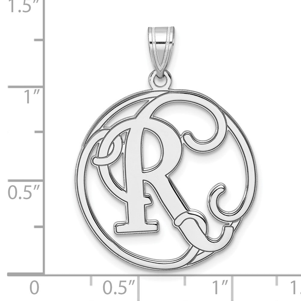 Groß Sterlingsilber Rhodiniert Fantasie Schreibschrift Buchstabe R Initiale Anhänger