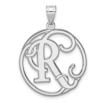 Groß Sterlingsilber Rhodiniert Fantasie Schreibschrift Buchstabe R Initiale Anhänger