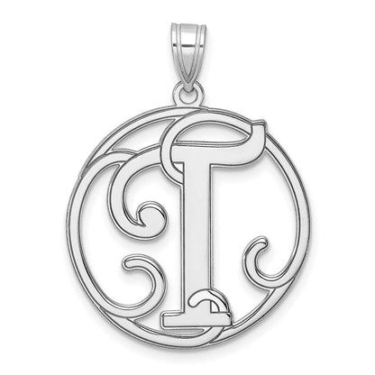 Groß Sterlingsilber Rhodiniert Fantasie Schreibschrift Buchstabe T Initiale Anhänger