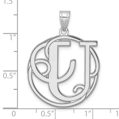 Groß Sterlingsilber Rhodiniert Fantasie Schreibschrift Buchstabe U Initiale Anhänger