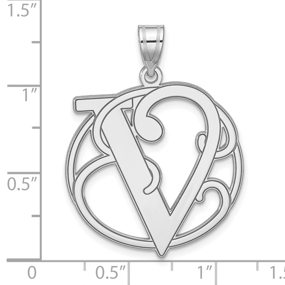 Groß Sterlingsilber Rhodiniert Fantasie Schreibschrift Buchstabe V Initiale Anhänger