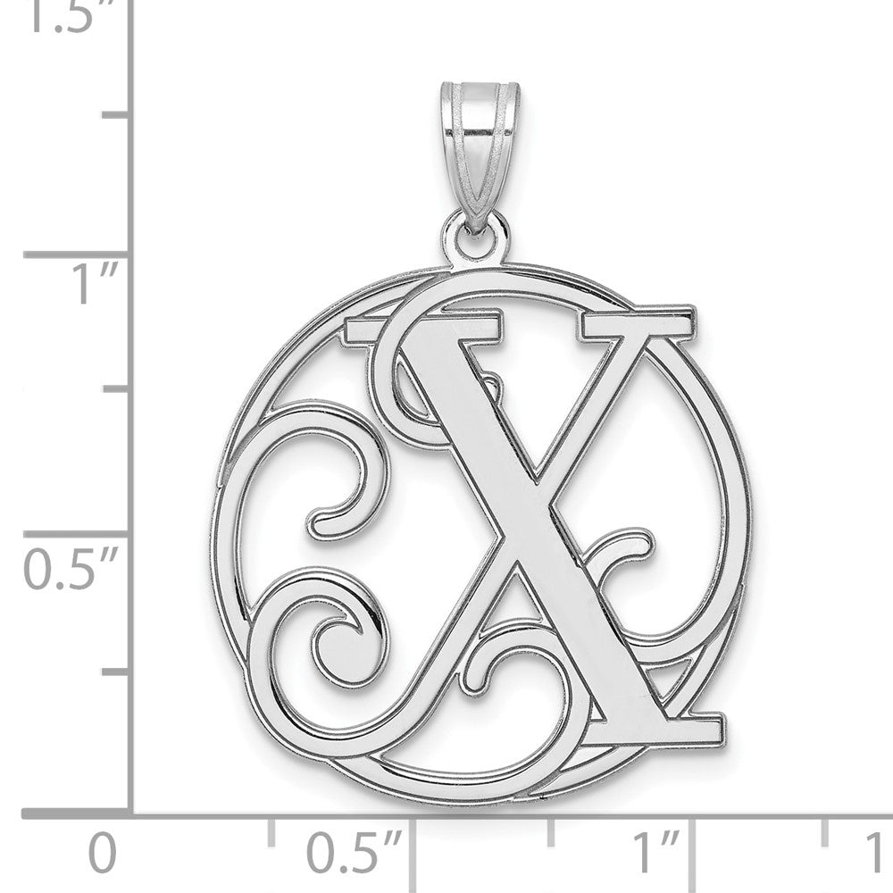 Groß Sterlingsilber Rhodiniert Fantasie Schreibschrift Buchstabe X Initiale Anhänger