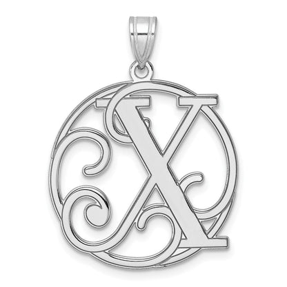 Groß Sterlingsilber Rhodiniert Fantasie Schreibschrift Buchstabe X Initiale Anhänger