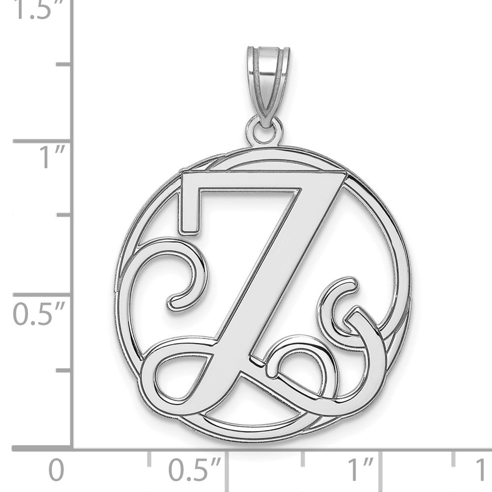 Groß Sterlingsilber Rhodiniert Fantasie Schreibschrift Buchstabe Z Initiale Anhänger
