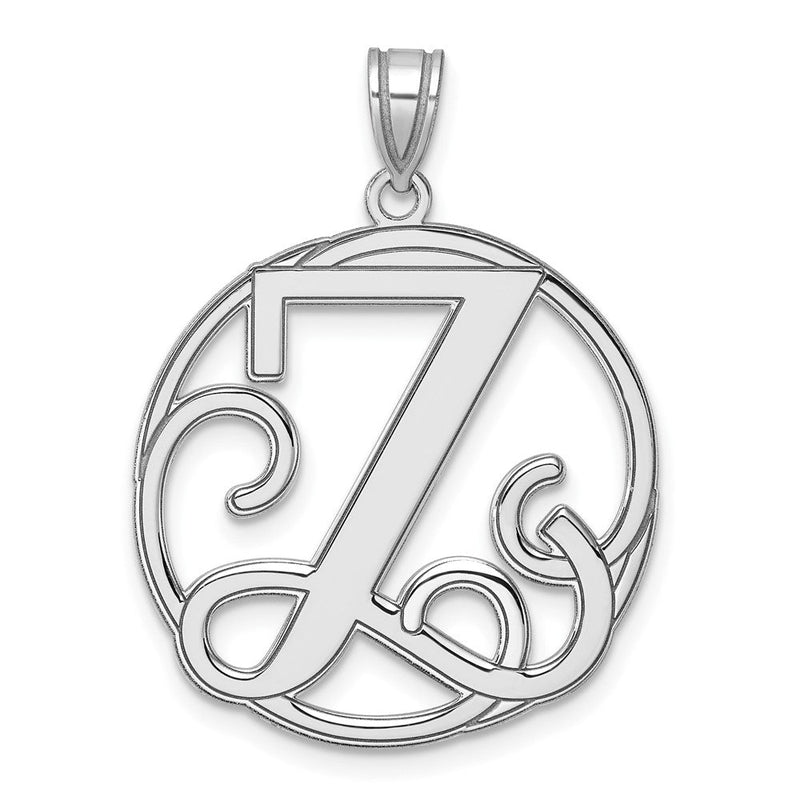 Groß Sterlingsilber Rhodiniert Fantasie Schreibschrift Buchstabe Z Initiale Anhänger
