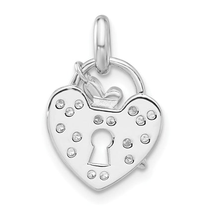 Sterlingsilber Rhodiniert Zirkonia Key und Herz Anhänger