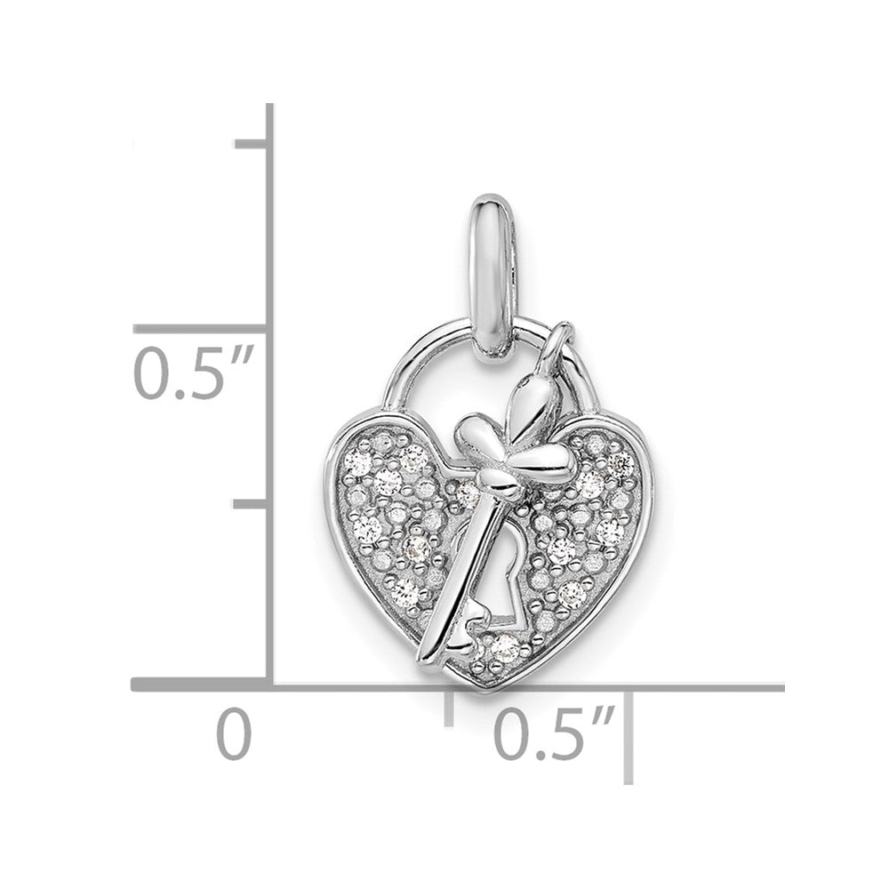 Sterlingsilber Rhodiniert Zirkonia Key und Herz Anhänger