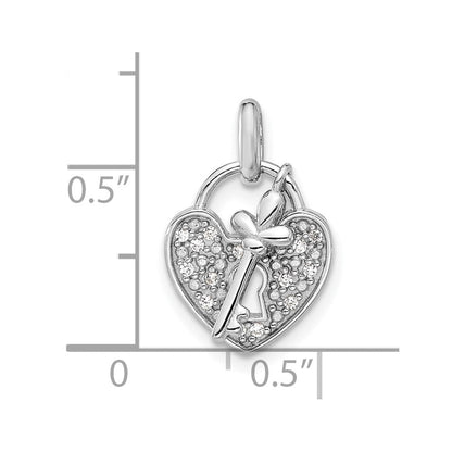 Sterlingsilber Rhodiniert Zirkonia Key und Herz Anhänger