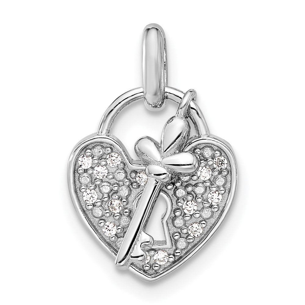Sterlingsilber Rhodiniert Zirkonia Key und Herz Anhänger