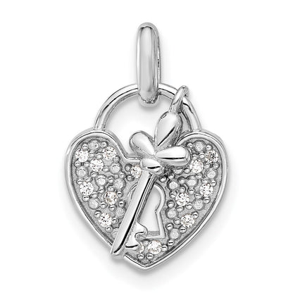 Sterlingsilber Rhodiniert Zirkonia Key und Herz Anhänger