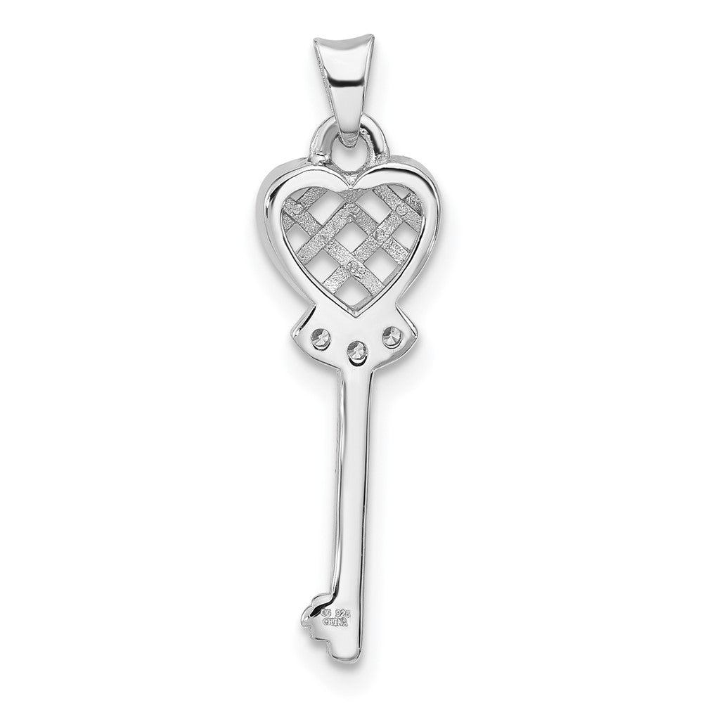 Sterlingsilber Rhodiniert Poliert Kreuz Zirkonia Herz Key Anhänger