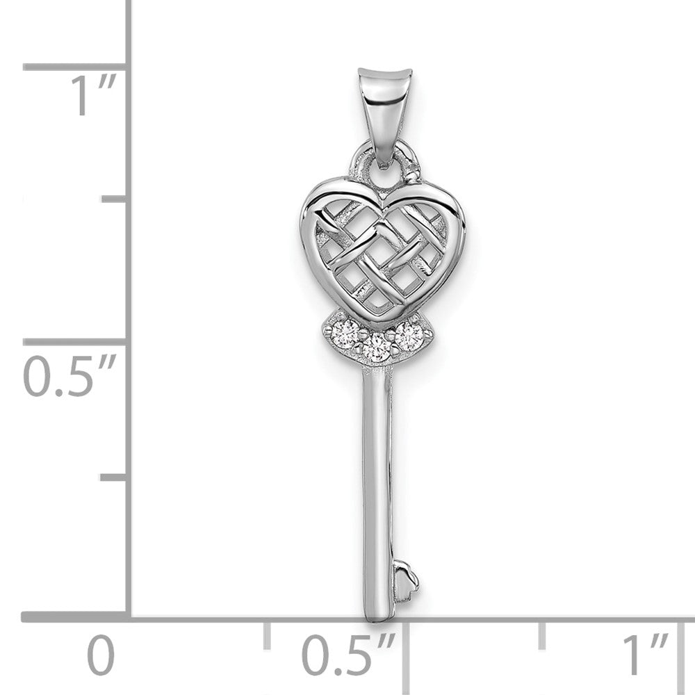 Sterlingsilber Rhodiniert Poliert Kreuz Zirkonia Herz Key Anhänger