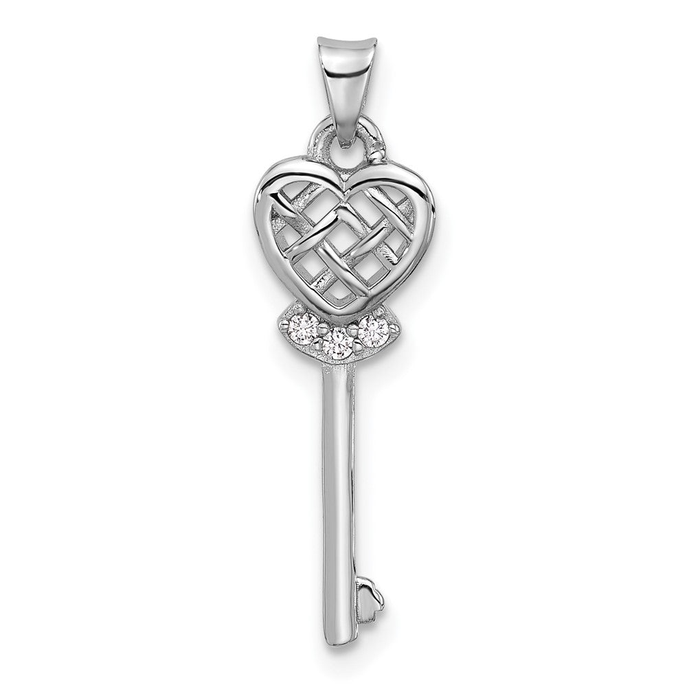 Sterlingsilber Rhodiniert Poliert Kreuz Zirkonia Herz Key Anhänger
