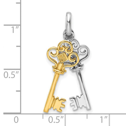 Sterlingsilber Rhodium und Goldfarben 2 Stück Hängend Key Anhänger