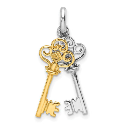 Sterlingsilber Rhodium und Goldfarben 2 Stück Hängend Key Anhänger