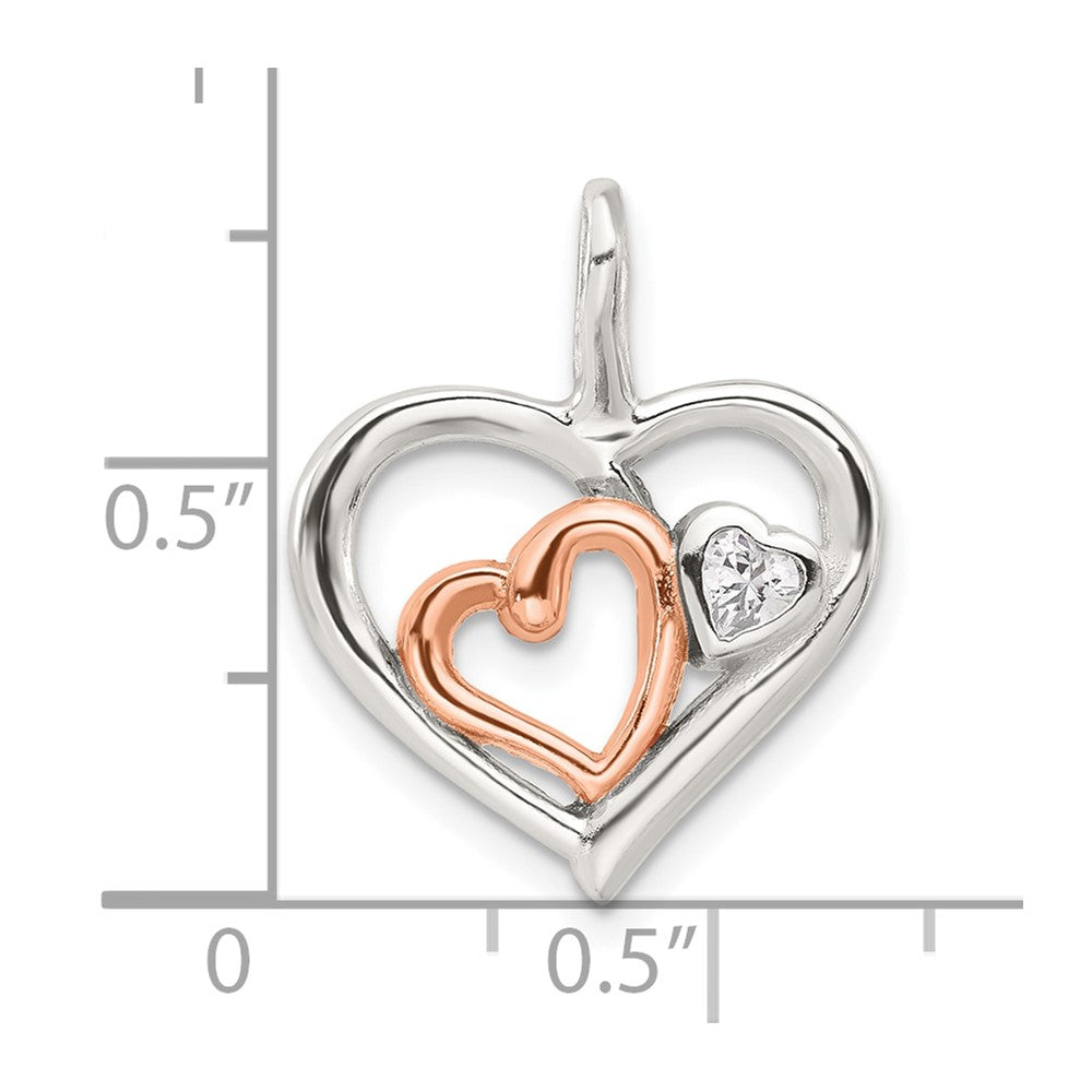 Sterlingsilber E-coat und Roséfarben Zirkonia Herzen Anhänger