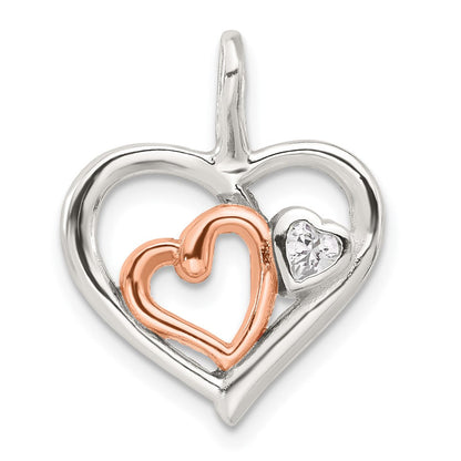 Sterlingsilber E-coat und Roséfarben Zirkonia Herzen Anhänger