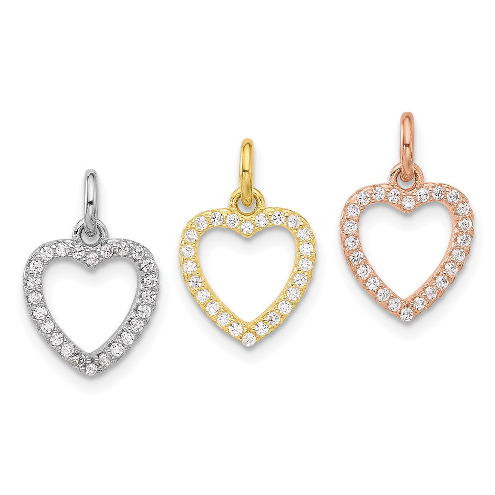 Sterlingsilber Rhodiniert Gold und Roséfarben Zirkonia 3 Herzen Anhänger