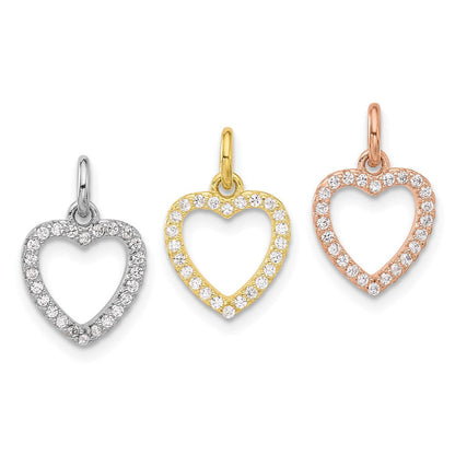 Sterlingsilber Rhodiniert Gold und Roséfarben Zirkonia 3 Herzen Anhänger