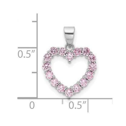 Sterlingsilber Rhodiniert Rosa Zirkonia Herz Anhänger