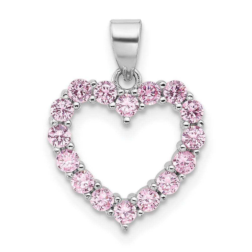 Sterlingsilber Rhodiniert Rosa Zirkonia Herz Anhänger
