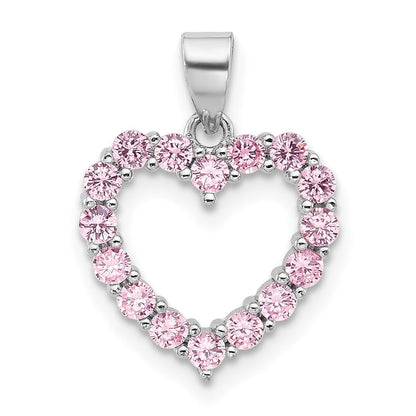 Sterlingsilber Rhodiniert Rosa Zirkonia Herz Anhänger