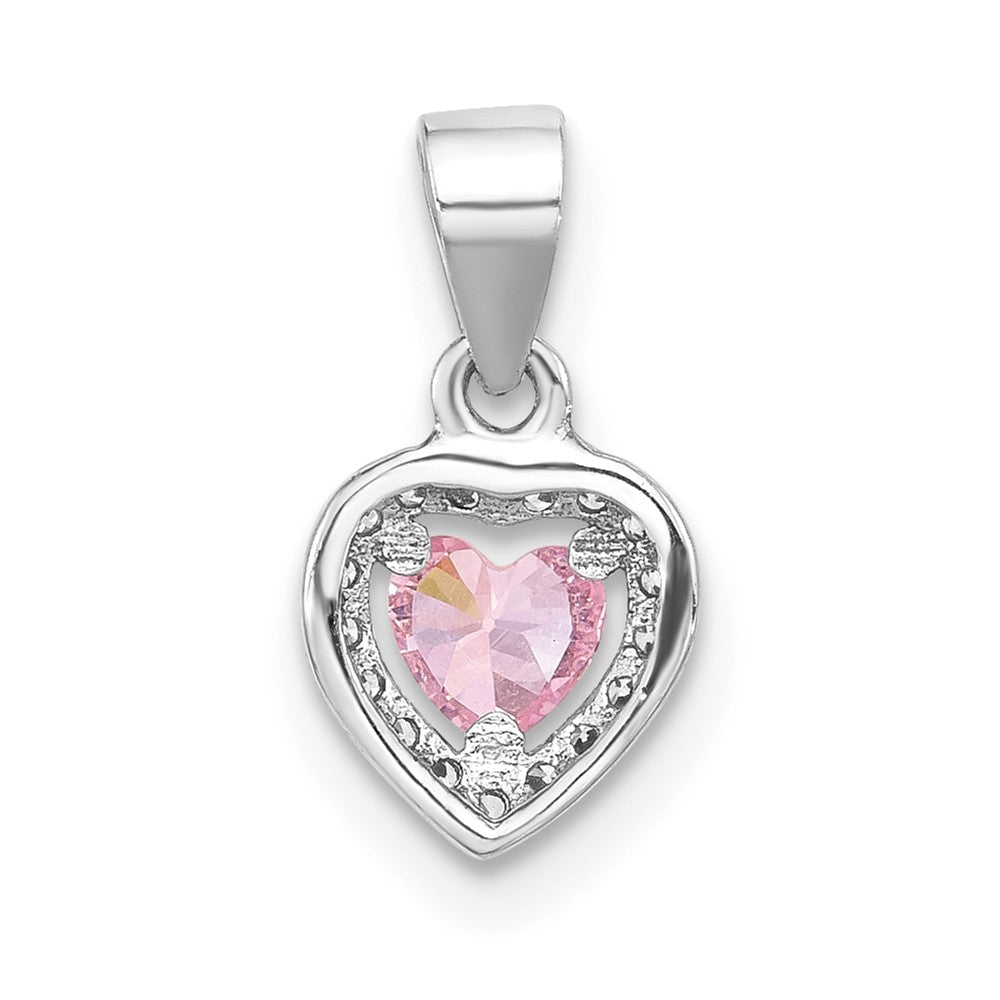 Sterlingsilber Rhodiniert Klar und Rosa Zirkonia Herz Anhänger