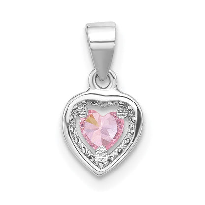 Sterlingsilber Rhodiniert Klar und Rosa Zirkonia Herz Anhänger