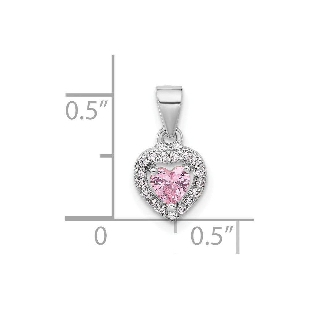 Sterlingsilber Rhodiniert Klar und Rosa Zirkonia Herz Anhänger