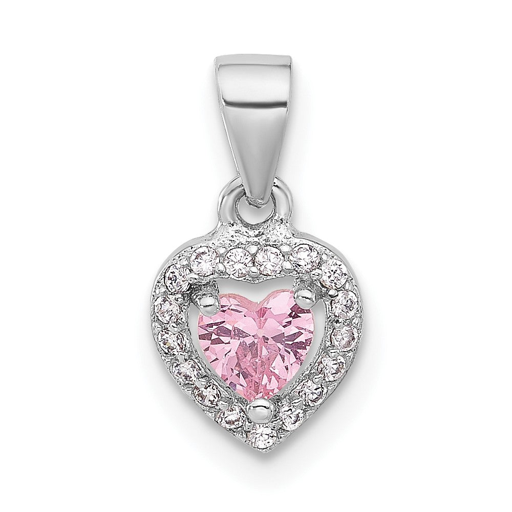 Sterlingsilber Rhodiniert Klar und Rosa Zirkonia Herz Anhänger