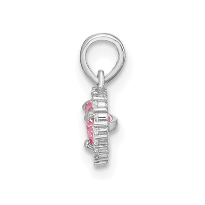 Sterlingsilber Rhodiniert Poliert Rosa und Weiß Zirkonia Herz Anhänger