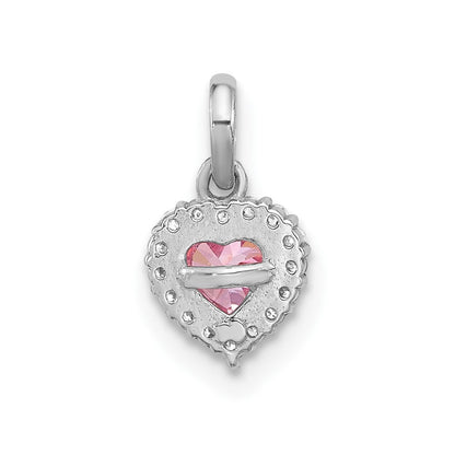Sterlingsilber Rhodiniert Poliert Rosa und Weiß Zirkonia Herz Anhänger