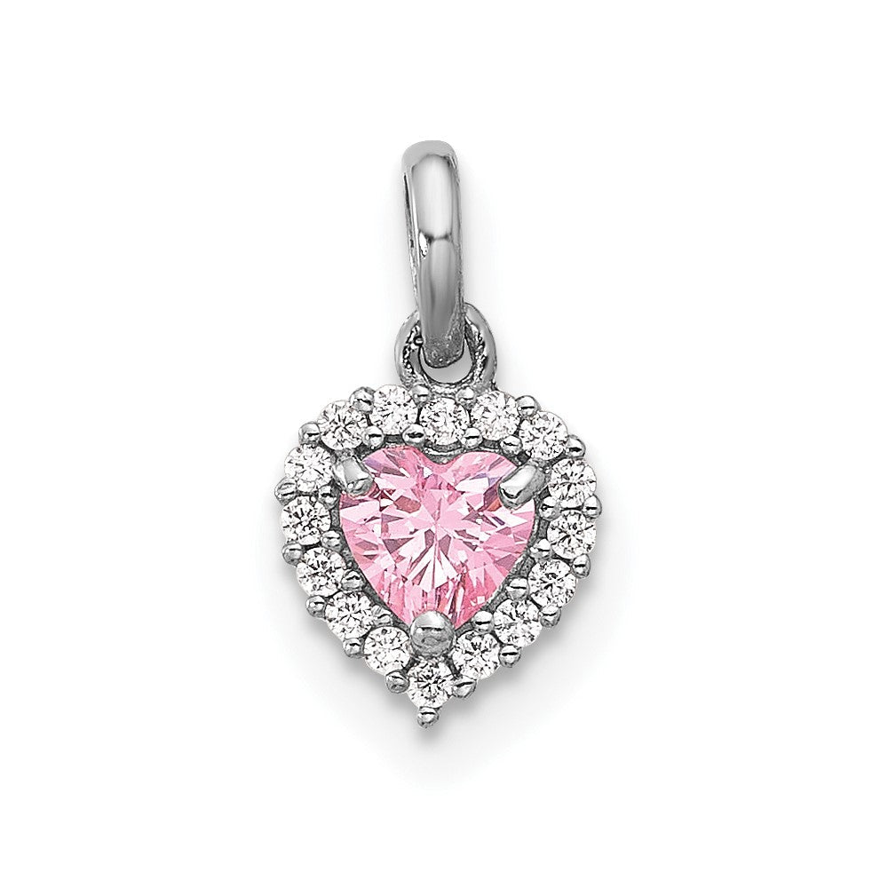 Sterlingsilber Rhodiniert Poliert Rosa und Weiß Zirkonia Herz Anhänger