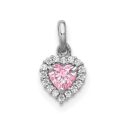 Sterlingsilber Rhodiniert Poliert Rosa und Weiß Zirkonia Herz Anhänger