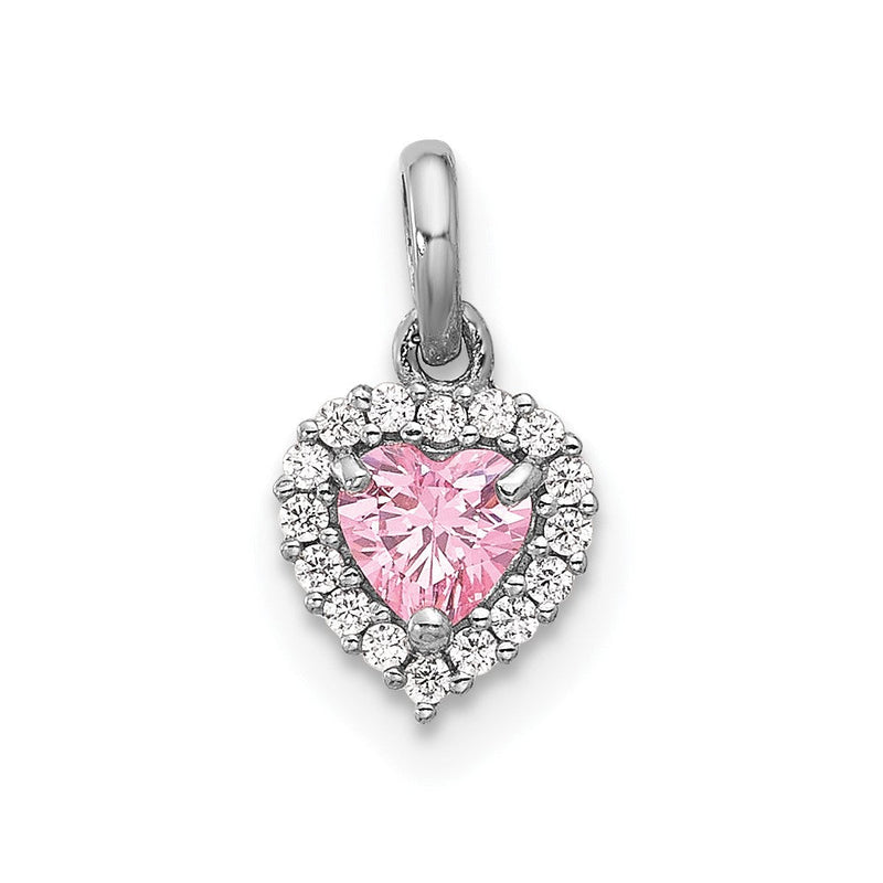 Sterlingsilber Rhodiniert Poliert Rosa und Weiß Zirkonia Herz Anhänger