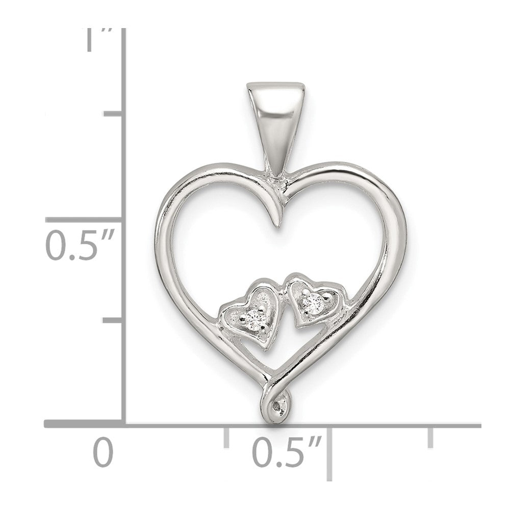 Sterlingsilber Poliert Zirkonia Offen Herz Anhänger