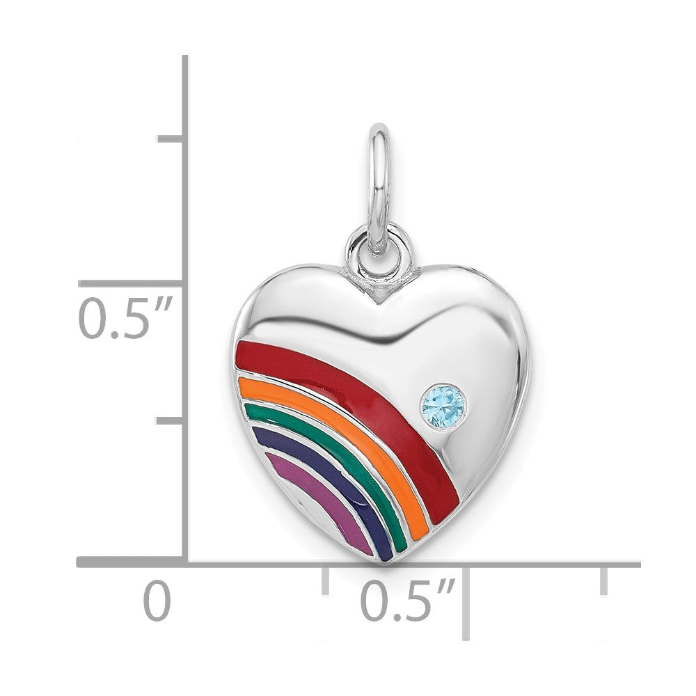 Sterlingsilber Rhodiniert Emailliert mit Zirkonia Regenbogen Herz Anhänger