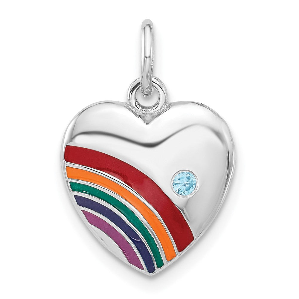 Sterlingsilber Rhodiniert Emailliert mit Zirkonia Regenbogen Herz Anhänger