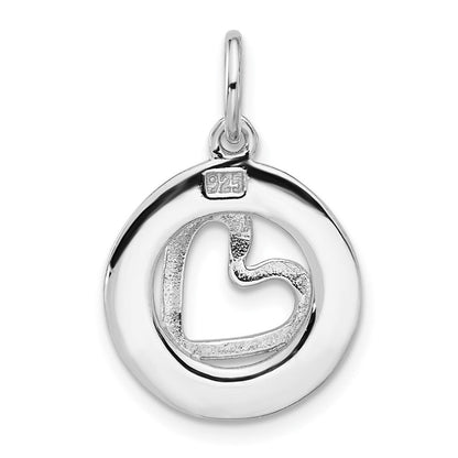 Sterlingsilber Rhodiniert Poliert/hammered Kreis Herz Anhänger