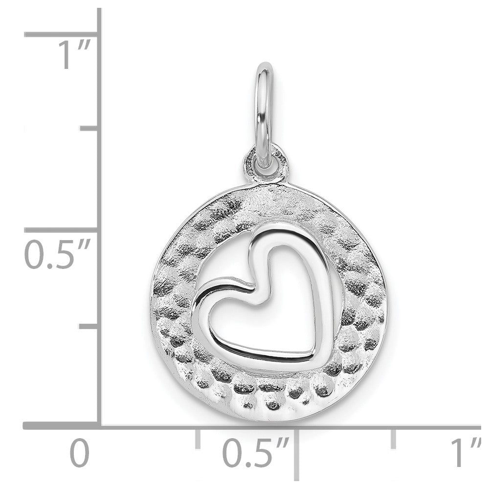 Sterlingsilber Rhodiniert Poliert/hammered Kreis Herz Anhänger