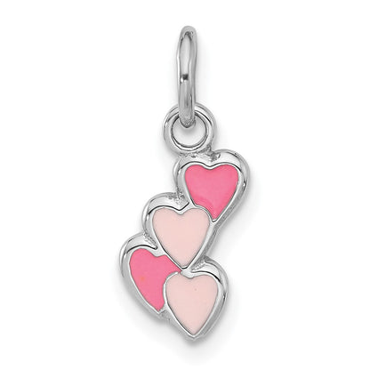 Sterlingsilber Rhodiniert Rosa Emailliert Herzen Charm Anhänger