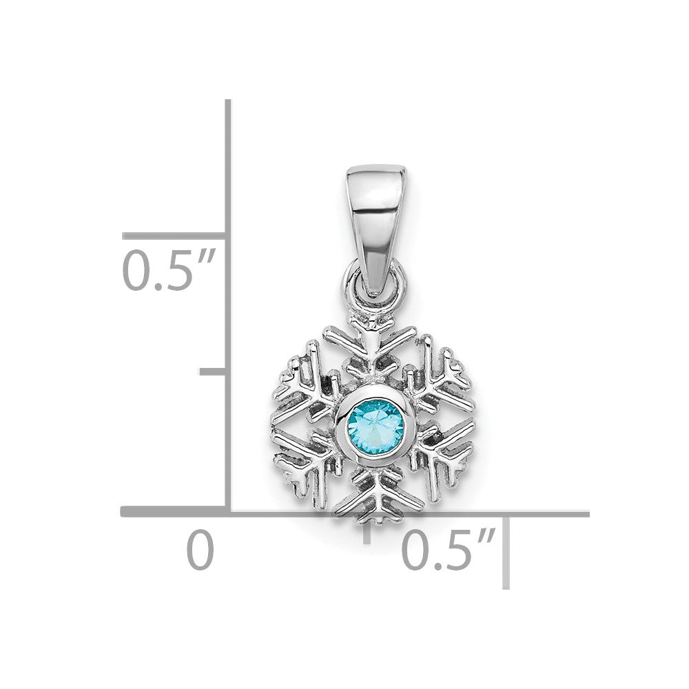 Sterlingsilber Rhodiniert Aqua Zirkonia Schneeflocke Anhänger