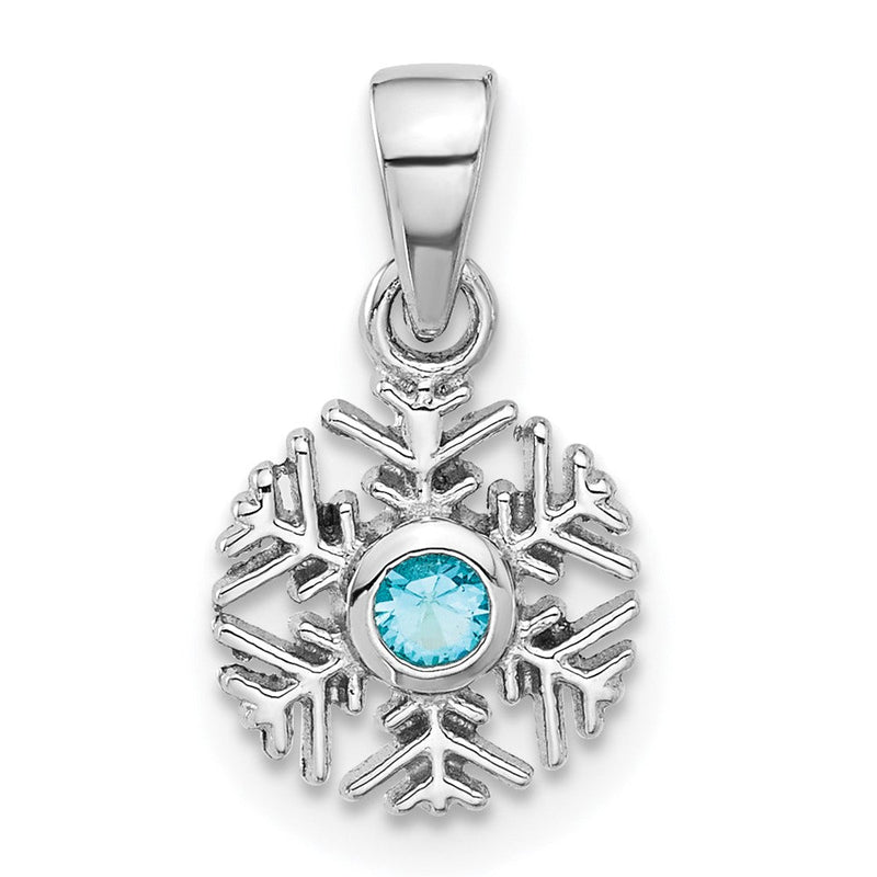 Sterlingsilber Rhodiniert Aqua Zirkonia Schneeflocke Anhänger