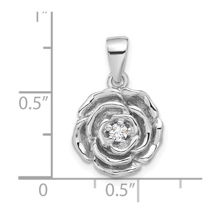 Sterlingsilber Rhodiniert Zirkonia Blume Anhänger