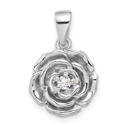 Sterlingsilber Rhodiniert Zirkonia Blume Anhänger