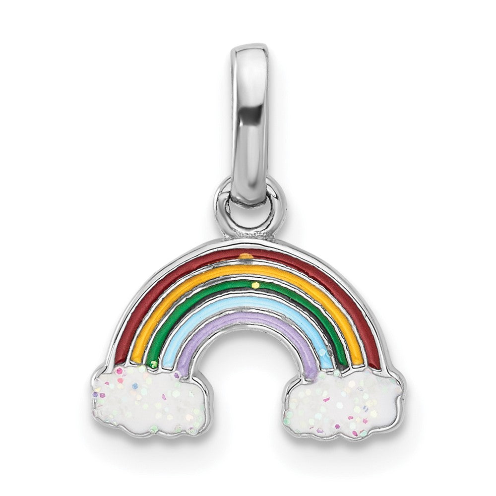Sterlingsilber Rhodiniert Emailliert Glitzer Regenbogen Anhänger