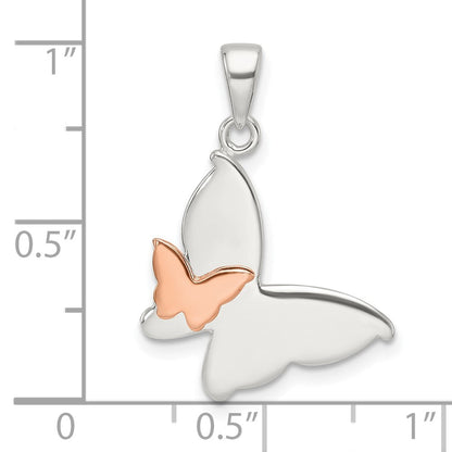 Sterlingsilber und Roséfarben Doppelt Schmetterling Anhänger