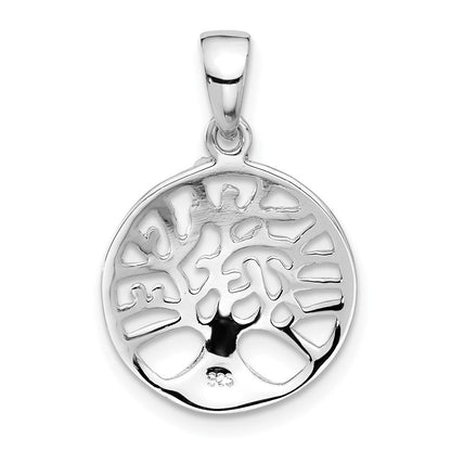 Sterlingsilber Rhodiniert Rund Baum Of Leben Anhänger