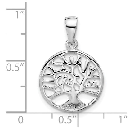 Sterlingsilber Rhodiniert Rund Baum Of Leben Anhänger