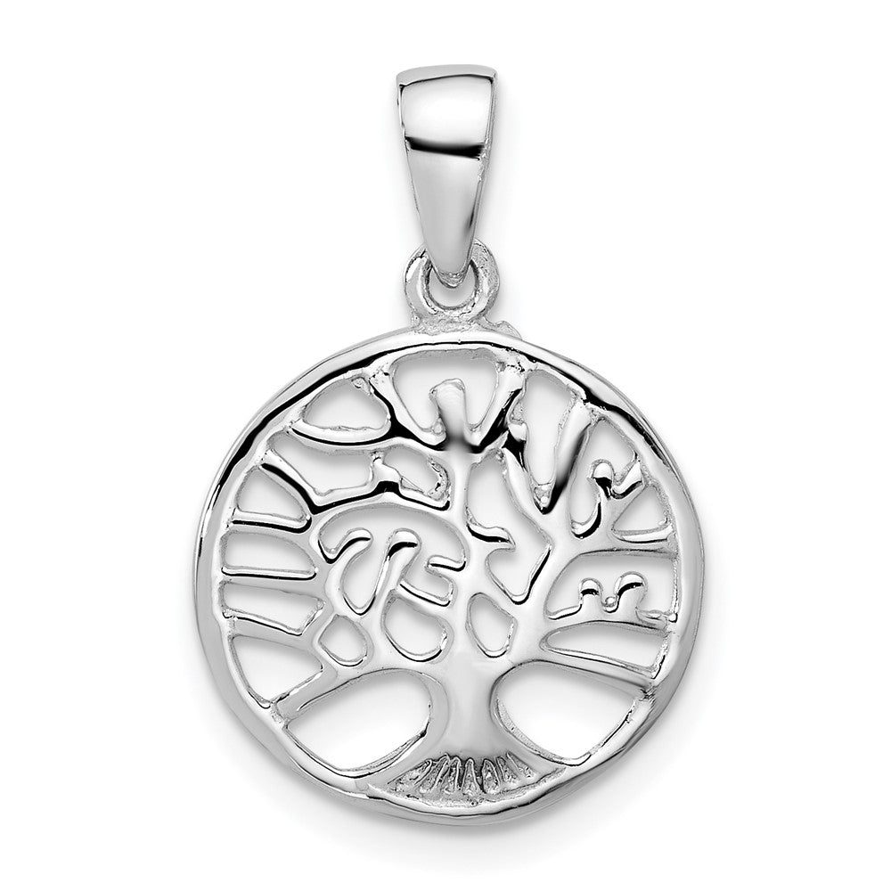 Sterlingsilber Rhodiniert Rund Baum Of Leben Anhänger